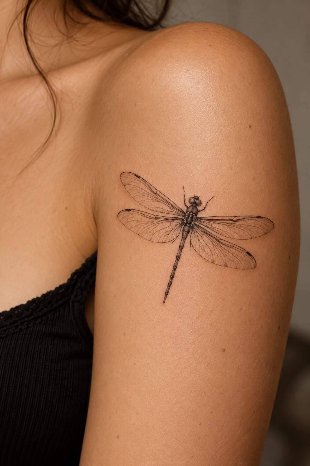 small dainty tattoo ideas: Minimal dragonfly
