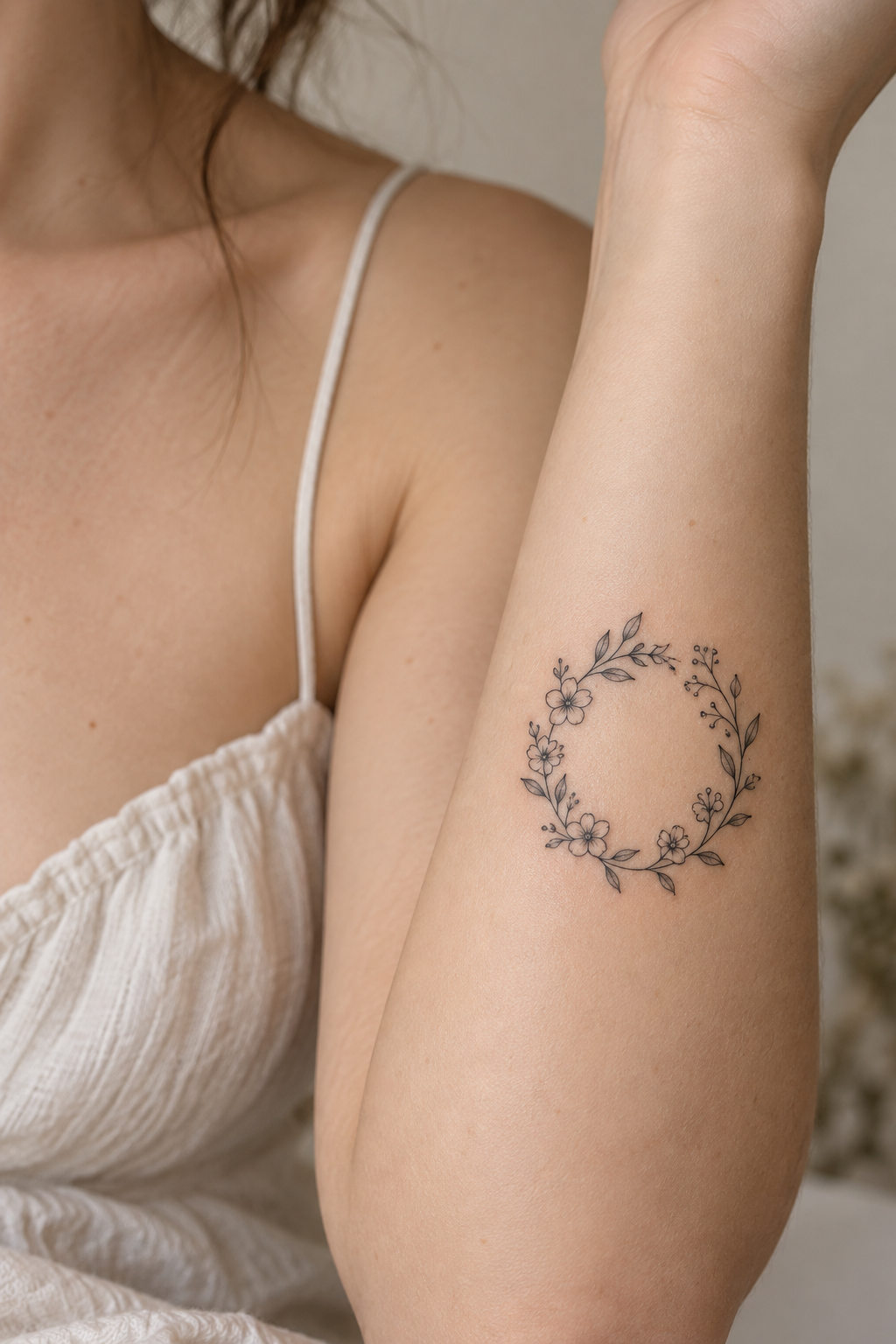 small girly tattoo ideas: dainty floral wreath