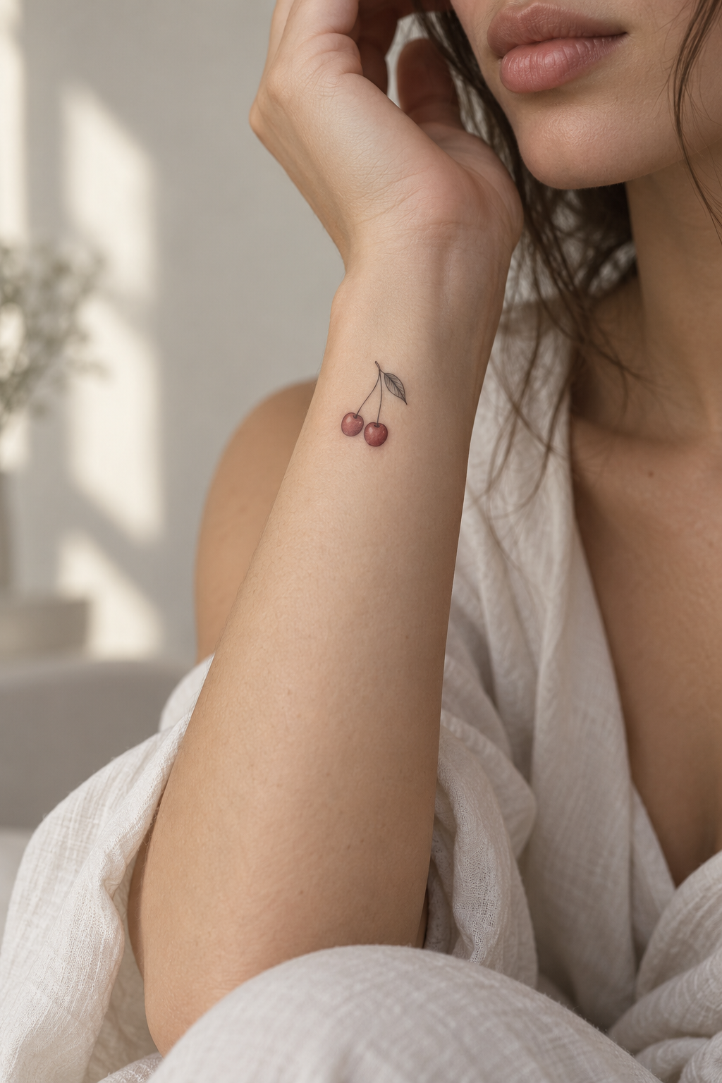 small girly tattoo ideas: tiny cherry pair