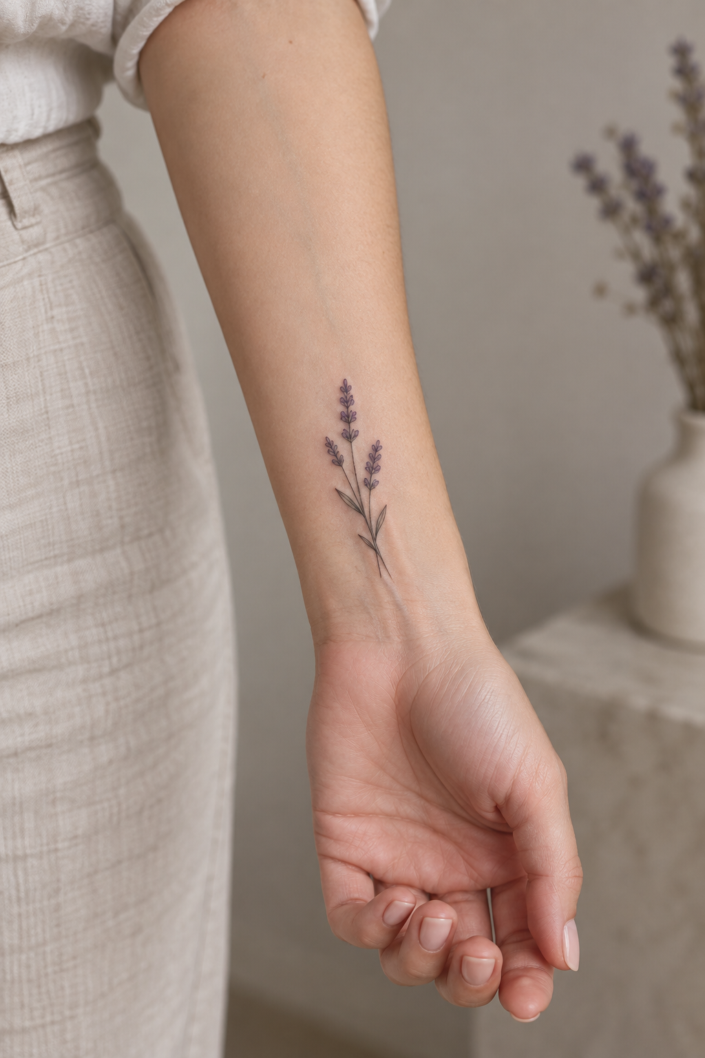 small girly tattoo ideas: small lavender sprig