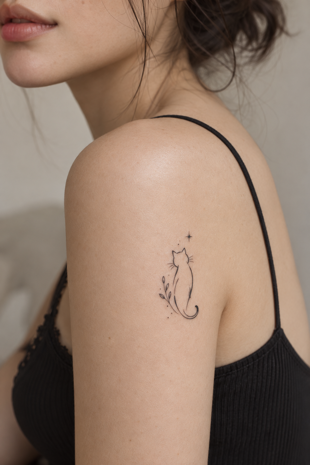 small girly tattoo ideas: cute cat silhouette