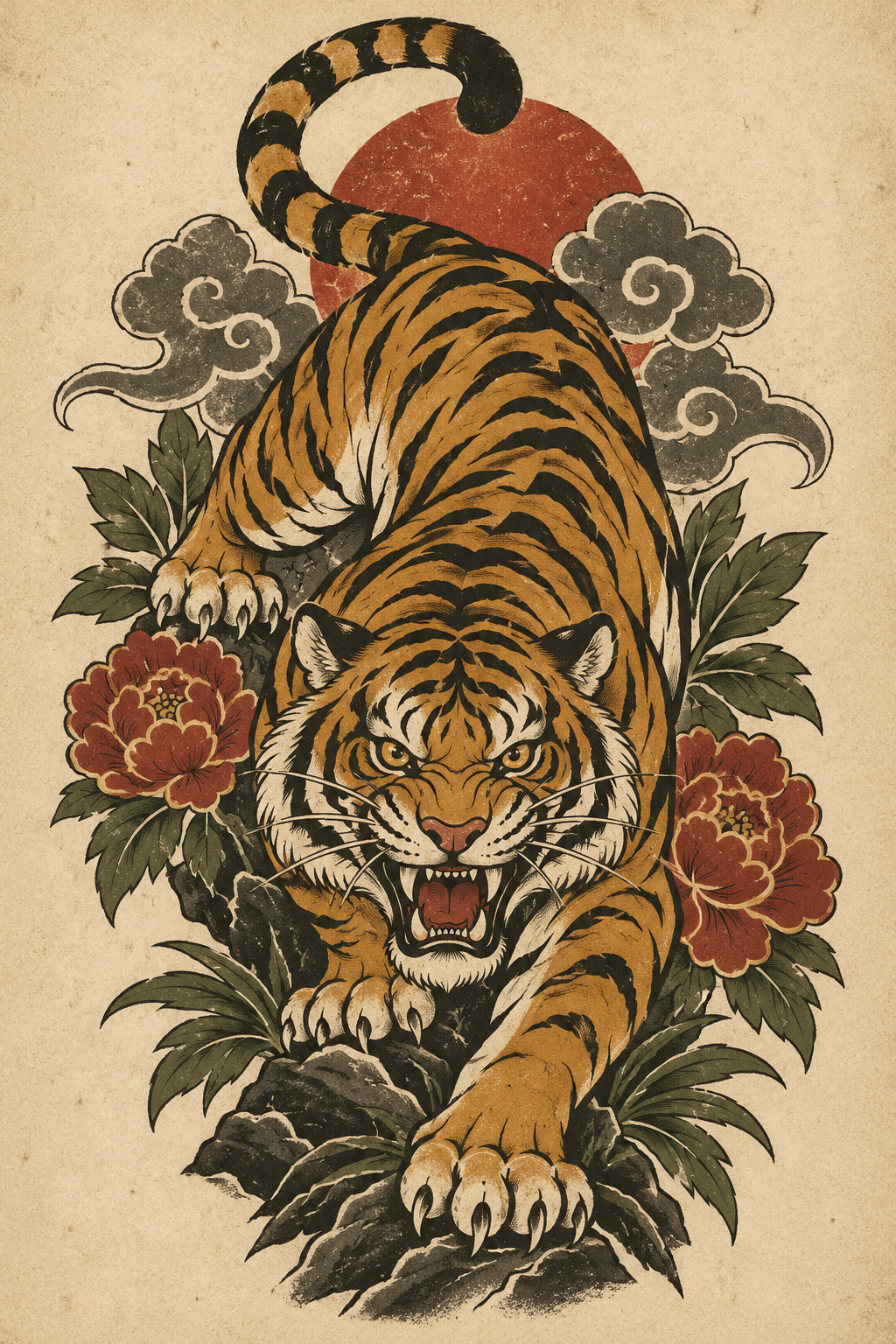Traditional Tiger vintage tattoo design