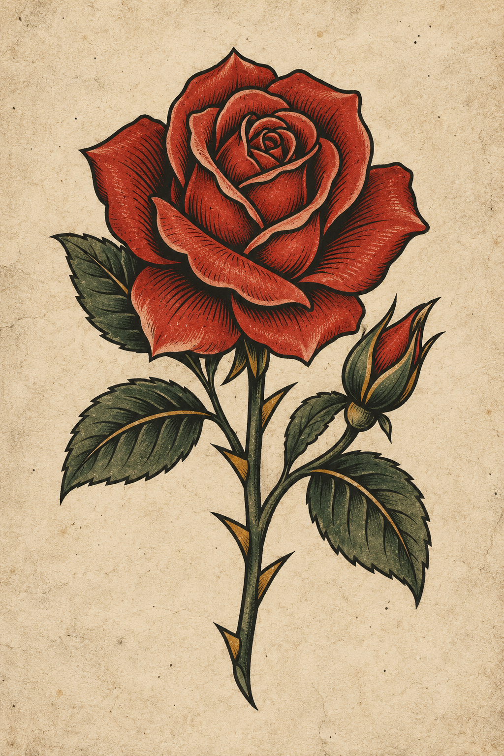 Red Rose vintage tattoo design
