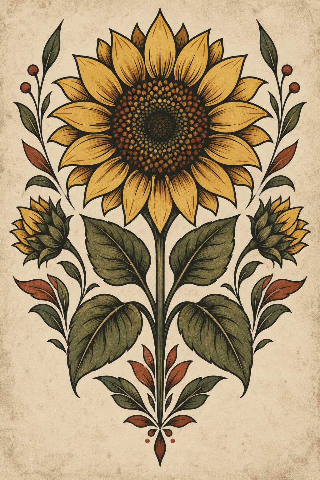 Sunflower vintage tattoo design