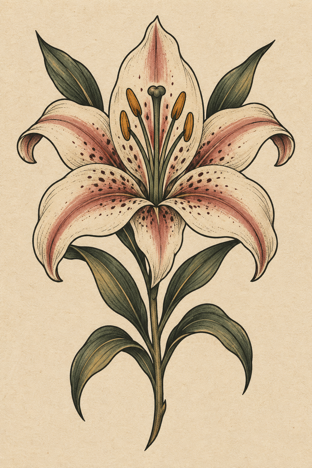 Lily Flower vintage tattoo design