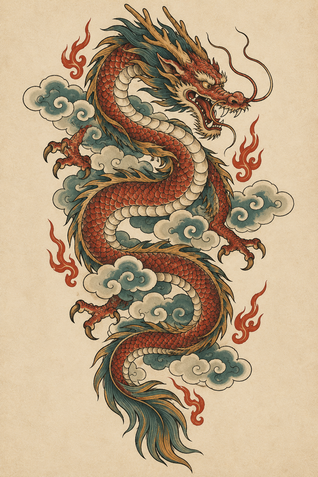Traditional Dragon vintage tattoo design