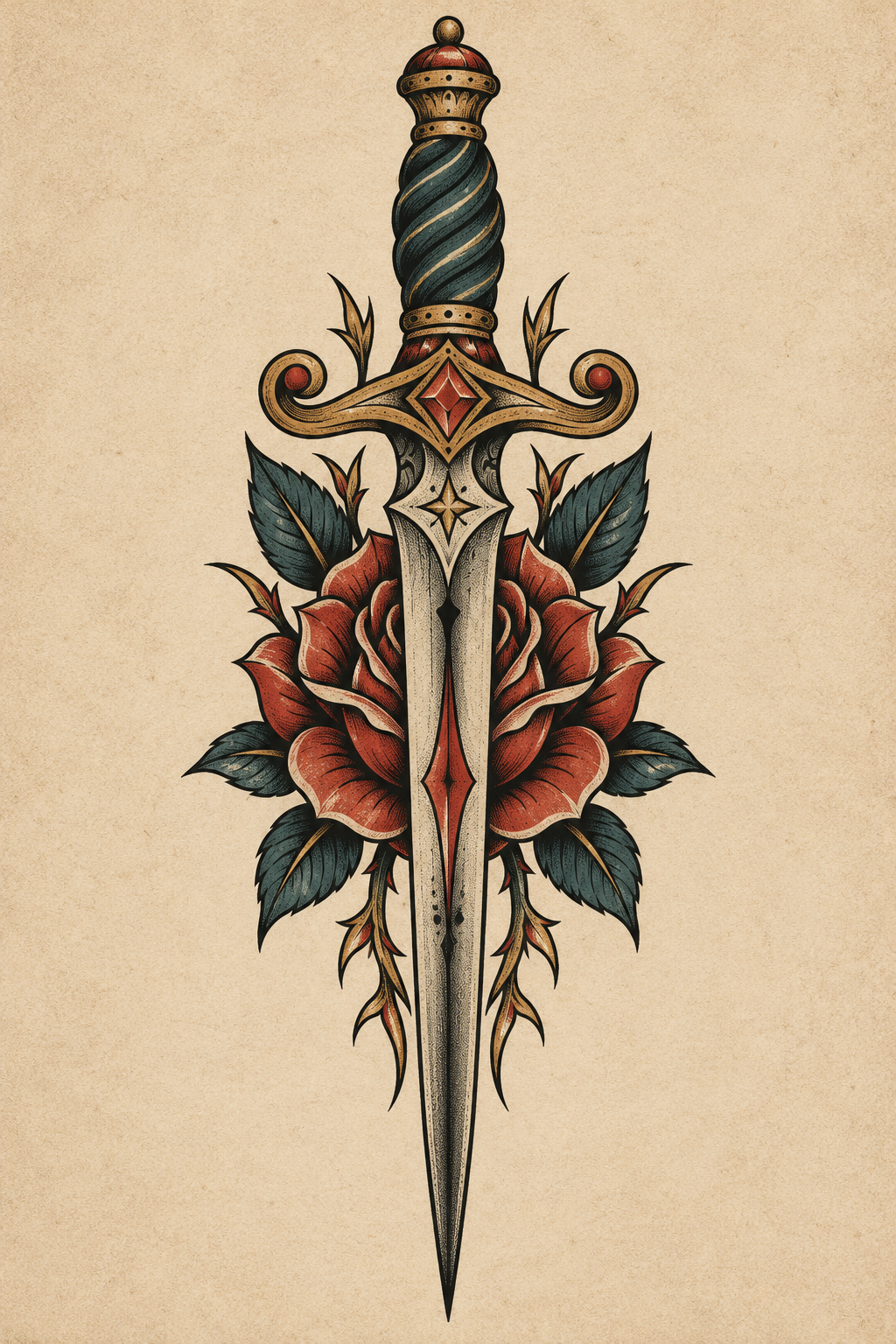 Dagger vintage tattoo design