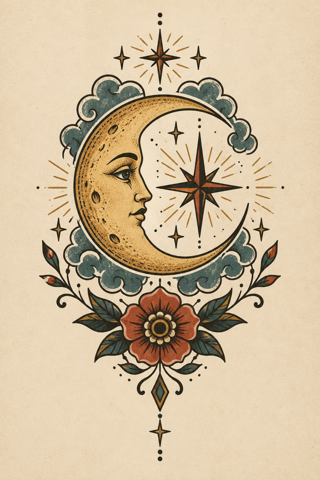 Vintage Moon vintage tattoo design