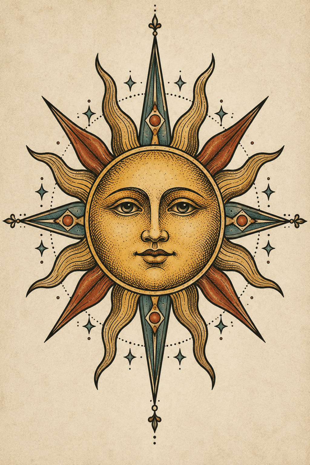 Sun vintage tattoo design