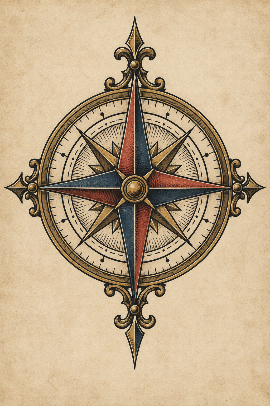 Vintage Compass vintage tattoo design