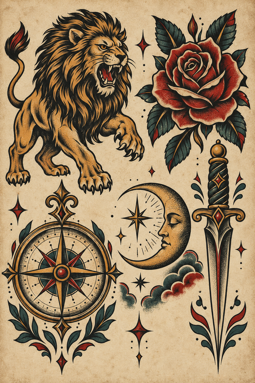 Vintage tattoo design collage