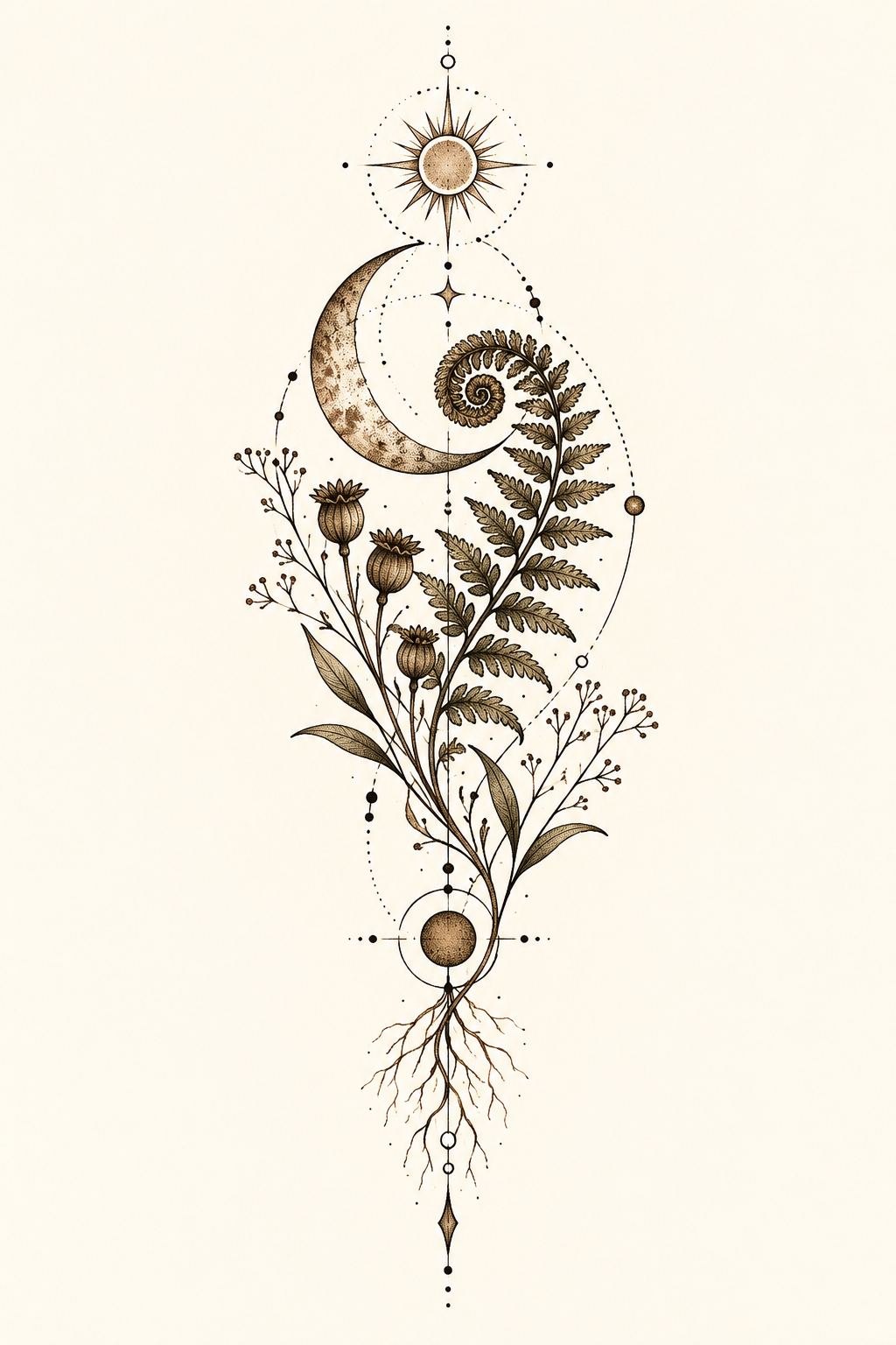 3. Moon and Compass earthy tattoo ideas