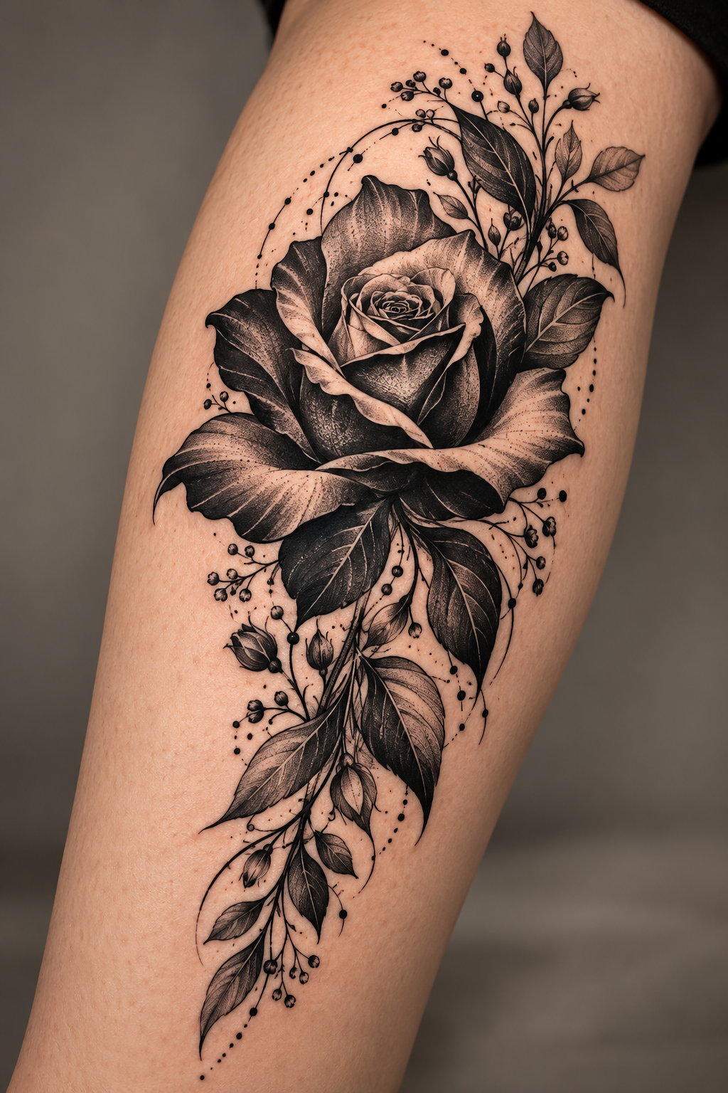 Rose Silhouette black and gray flower tattoo idea