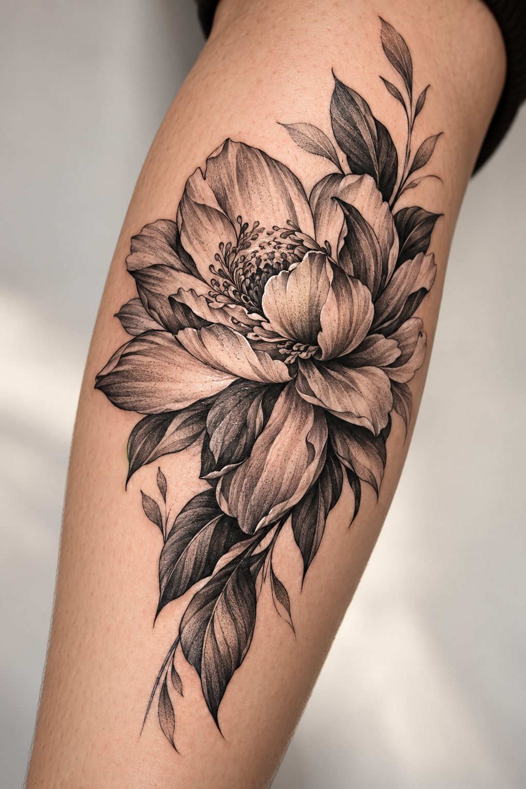 black and gray flower tattoos
