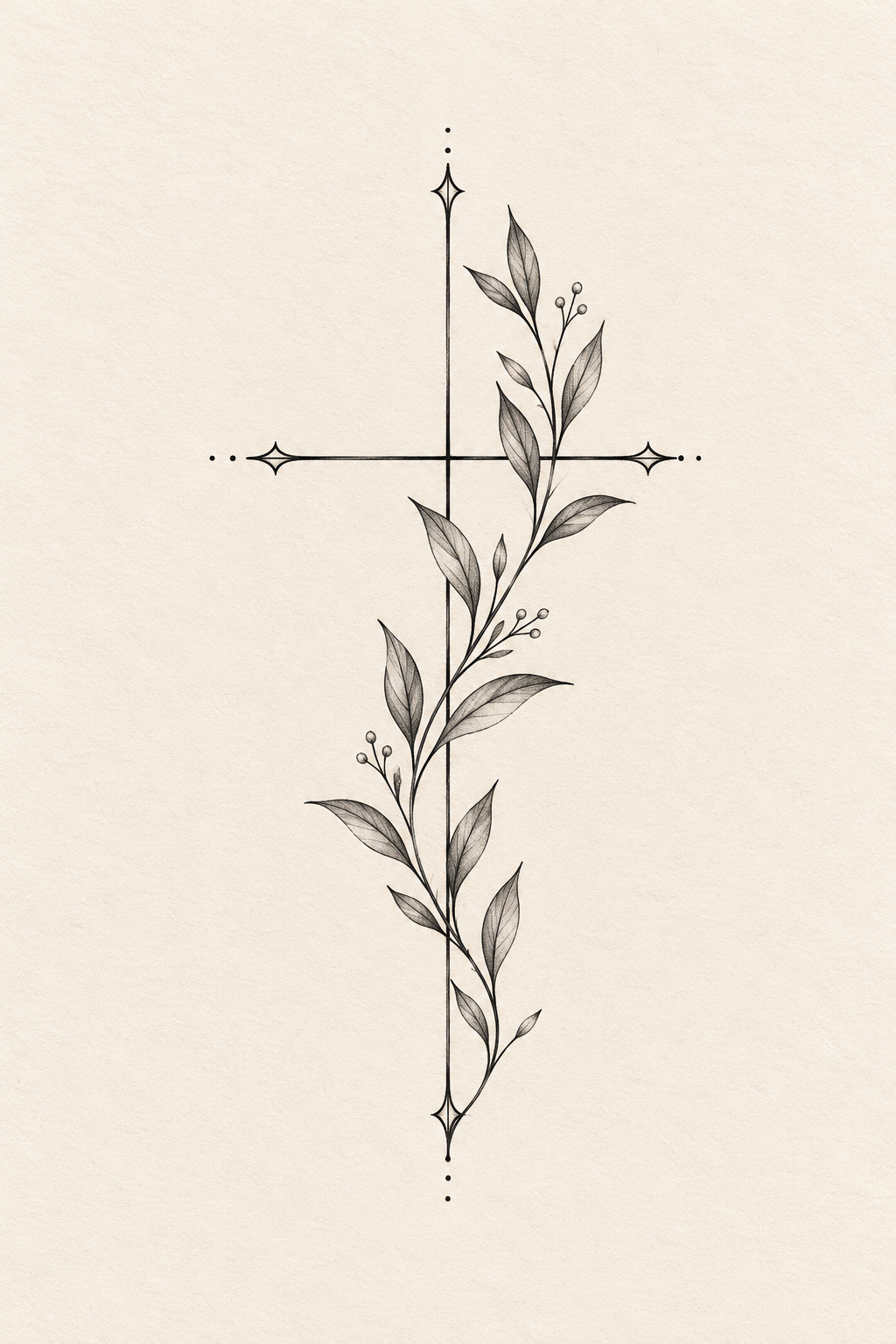 cross with leaves on the side small biblical tattoos cross idea