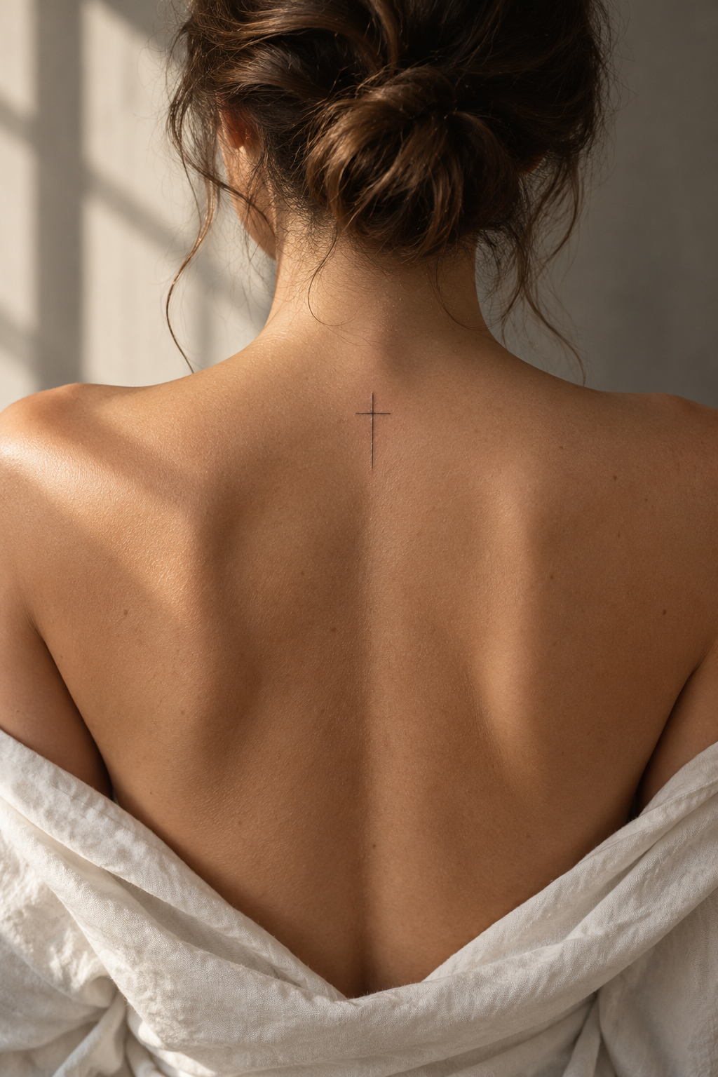 small cross on the upper back small biblical tattoos cross idea