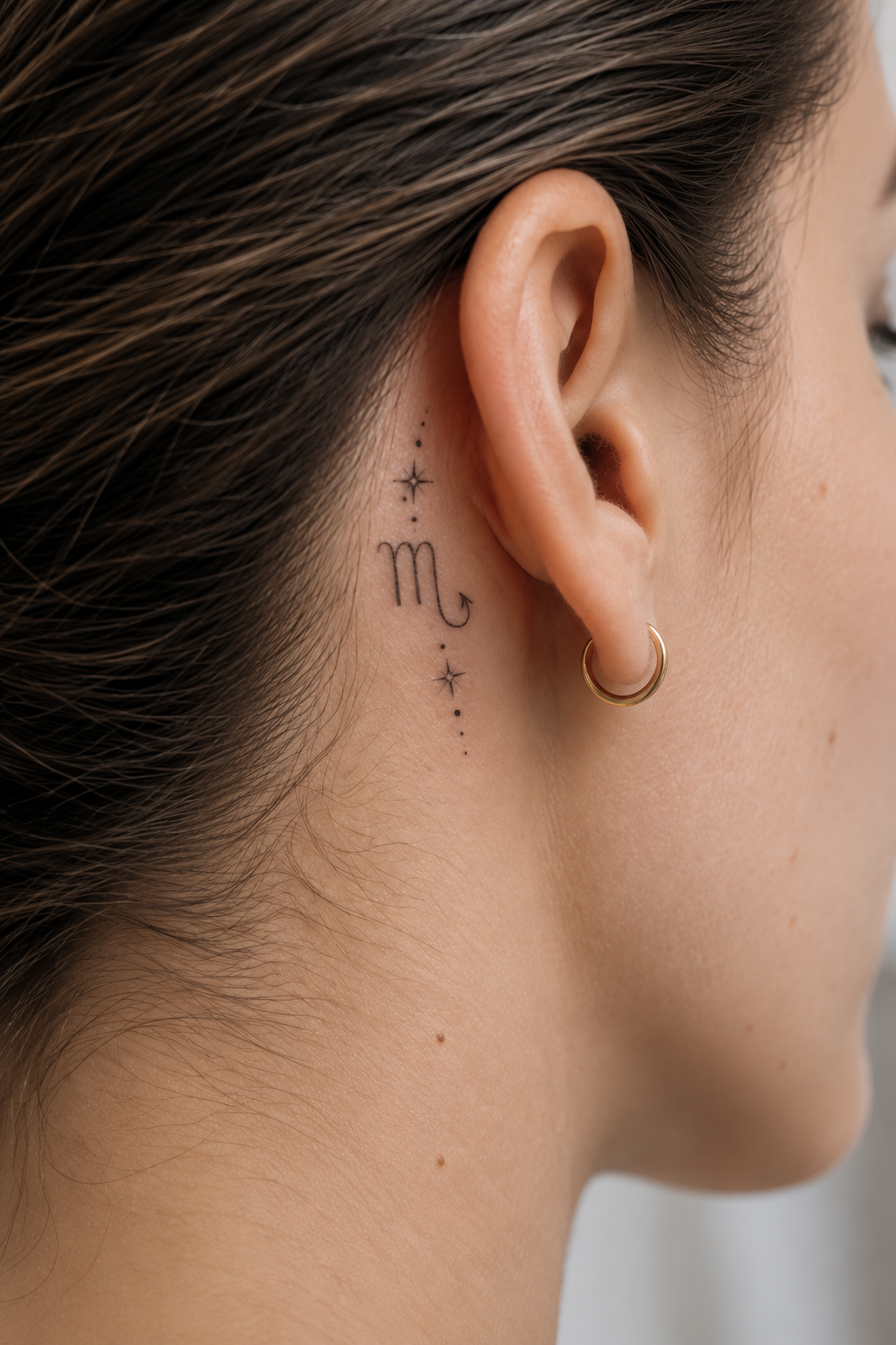 behind the ear tattoo ideas for women: a small scorpio symbol