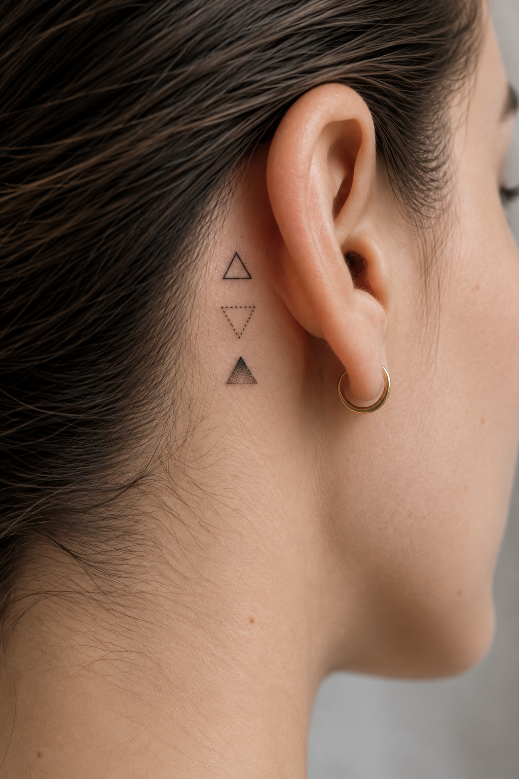 behind the ear tattoo ideas for women: three geometric triangles