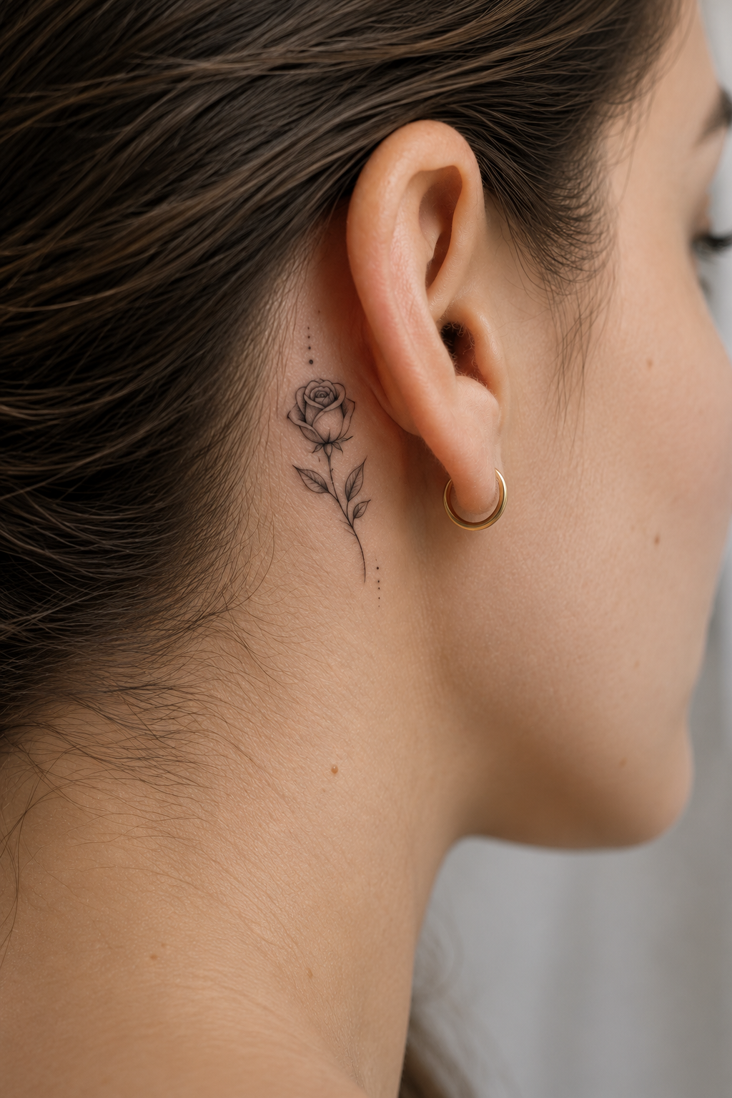 behind the ear tattoo ideas for women: small rose detail