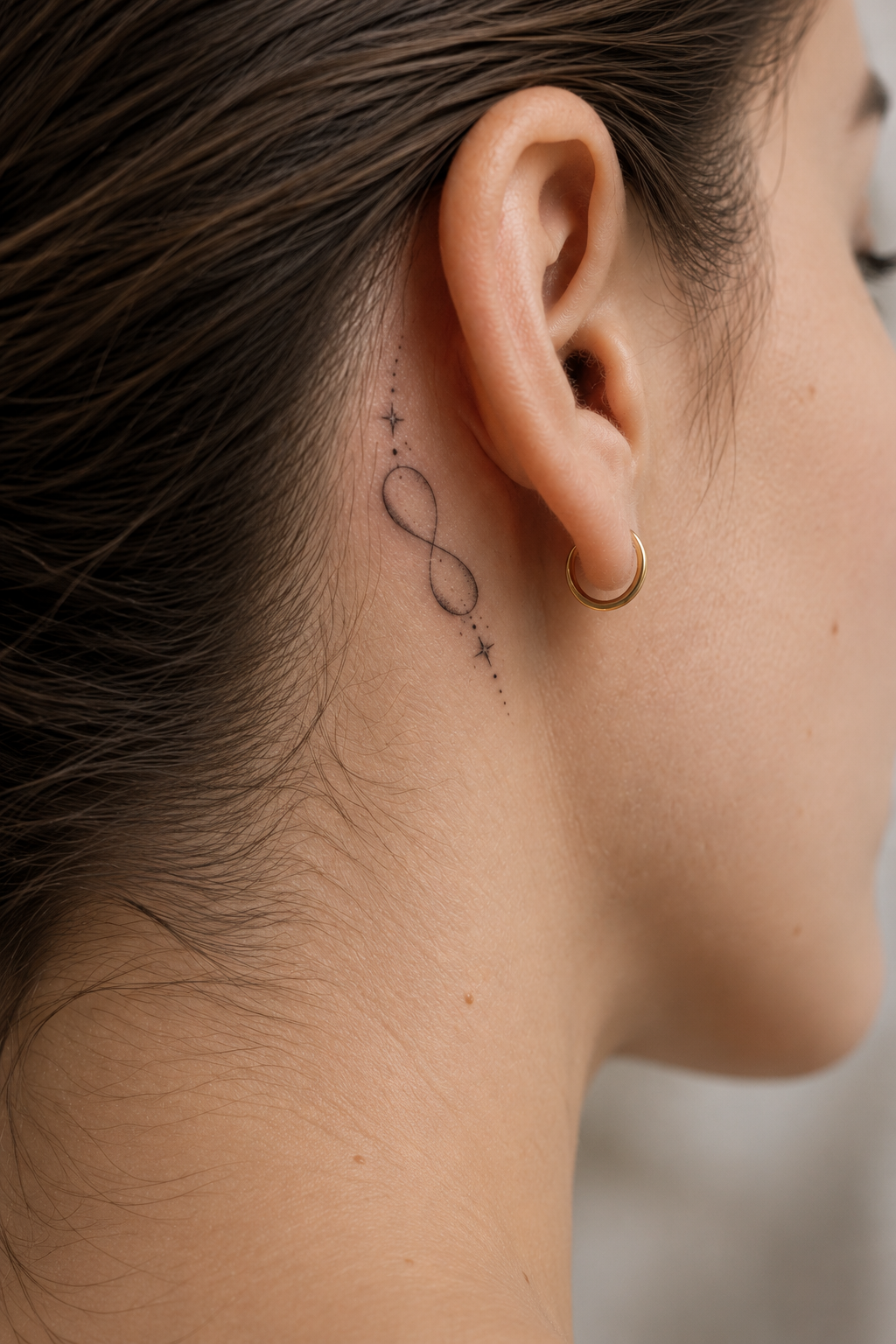 behind the ear tattoo ideas for women: infinity symbol with personal meaning