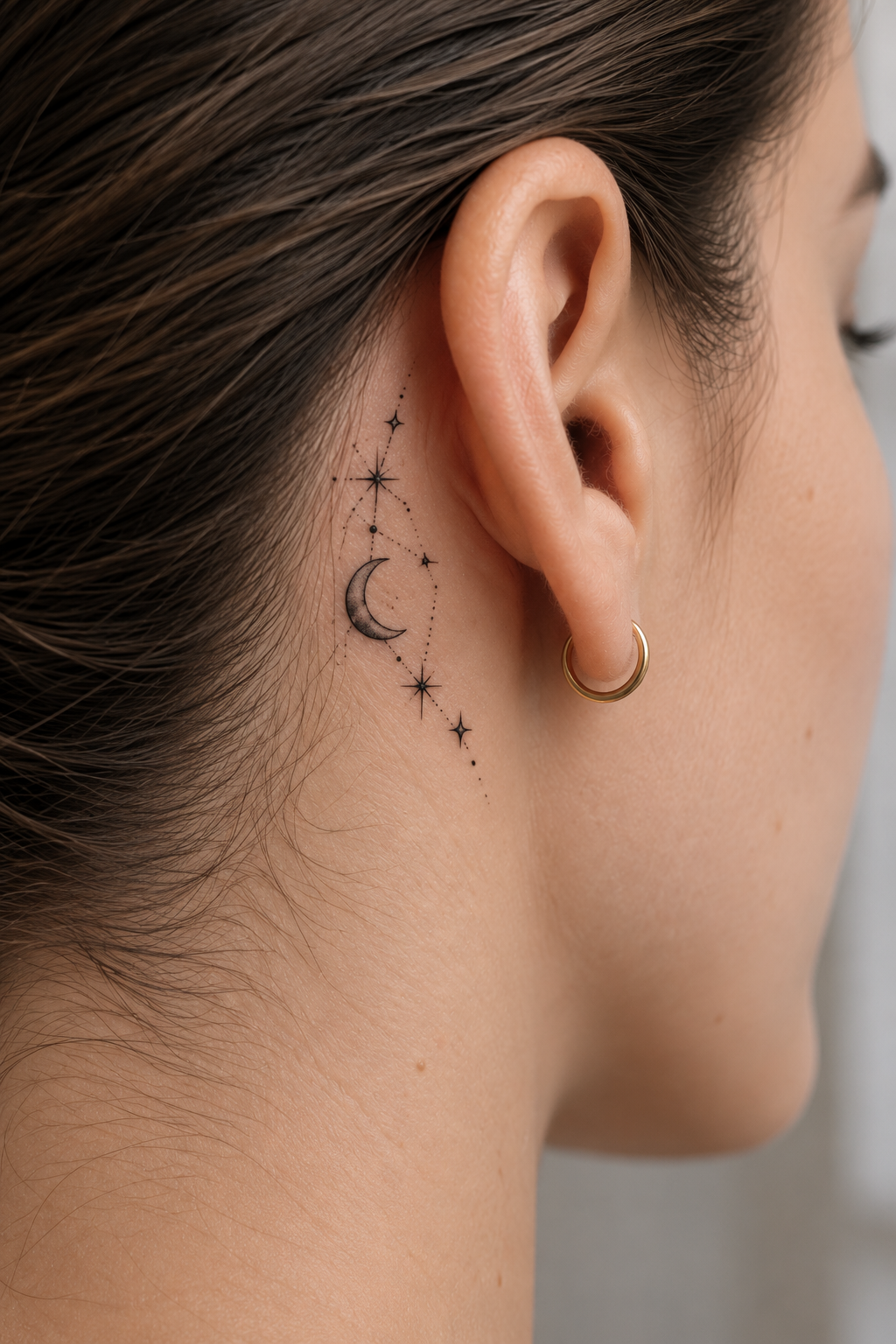 behind the ear tattoo ideas for women: constellation cluster