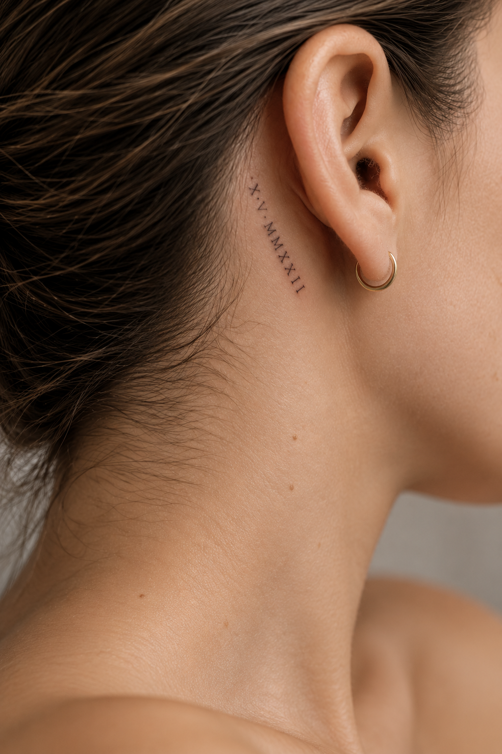 behind the ear tattoo ideas for women: roman numeral memory mark