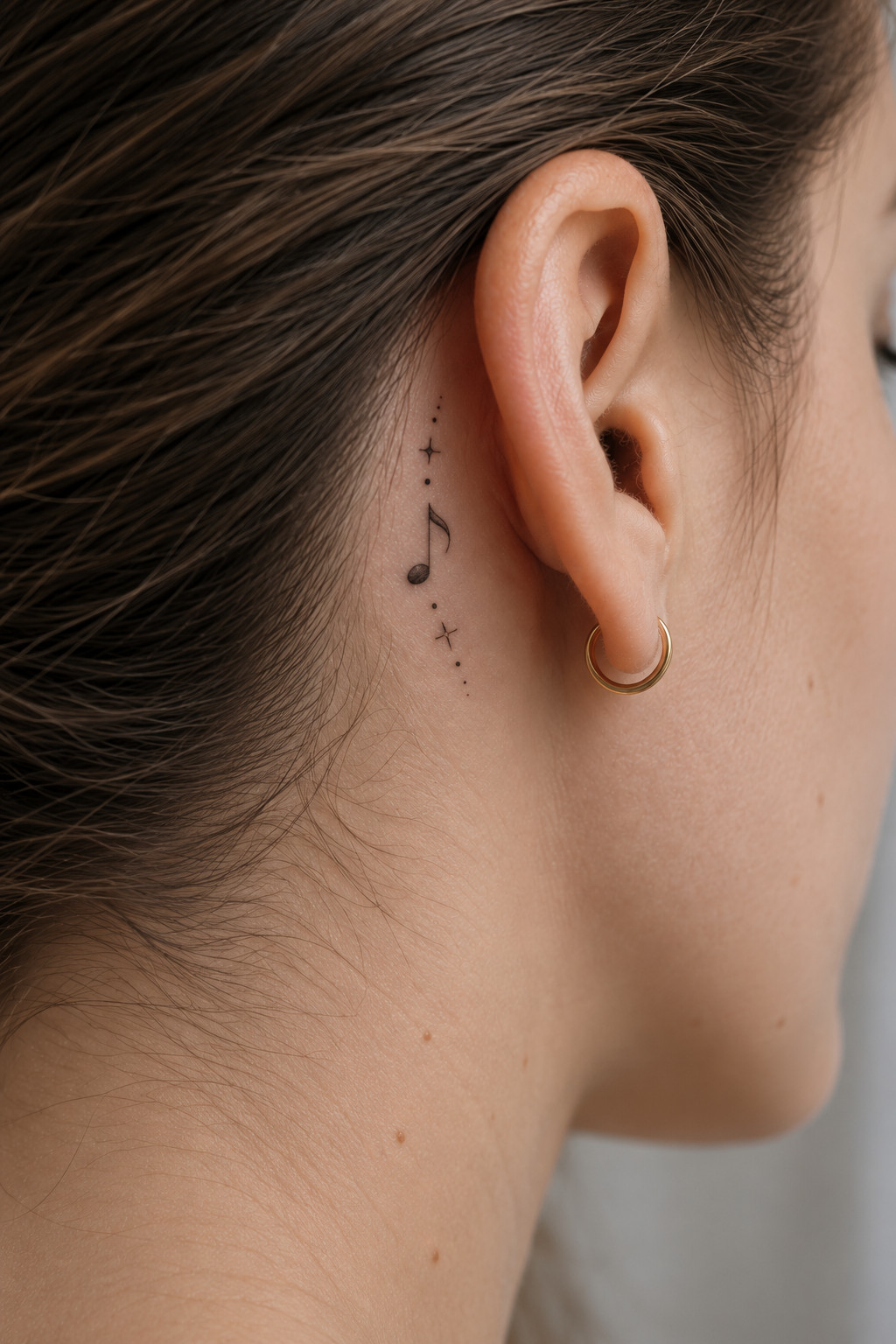 behind the ear tattoo ideas for women: small musical note