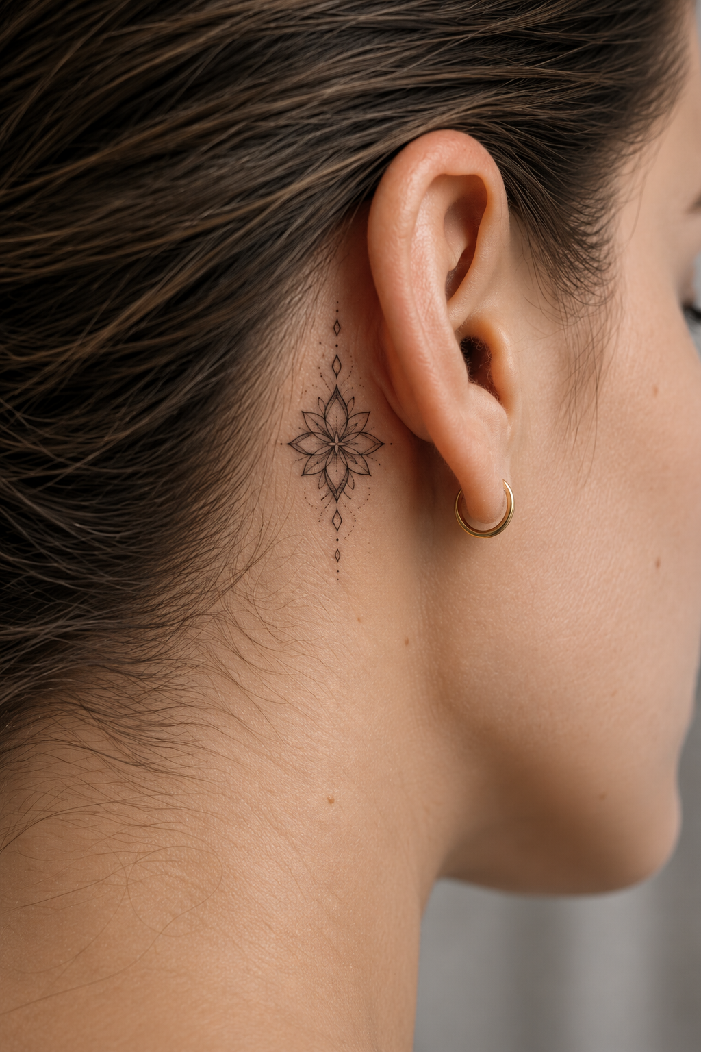 behind the ear tattoo ideas for women: small mandala shape