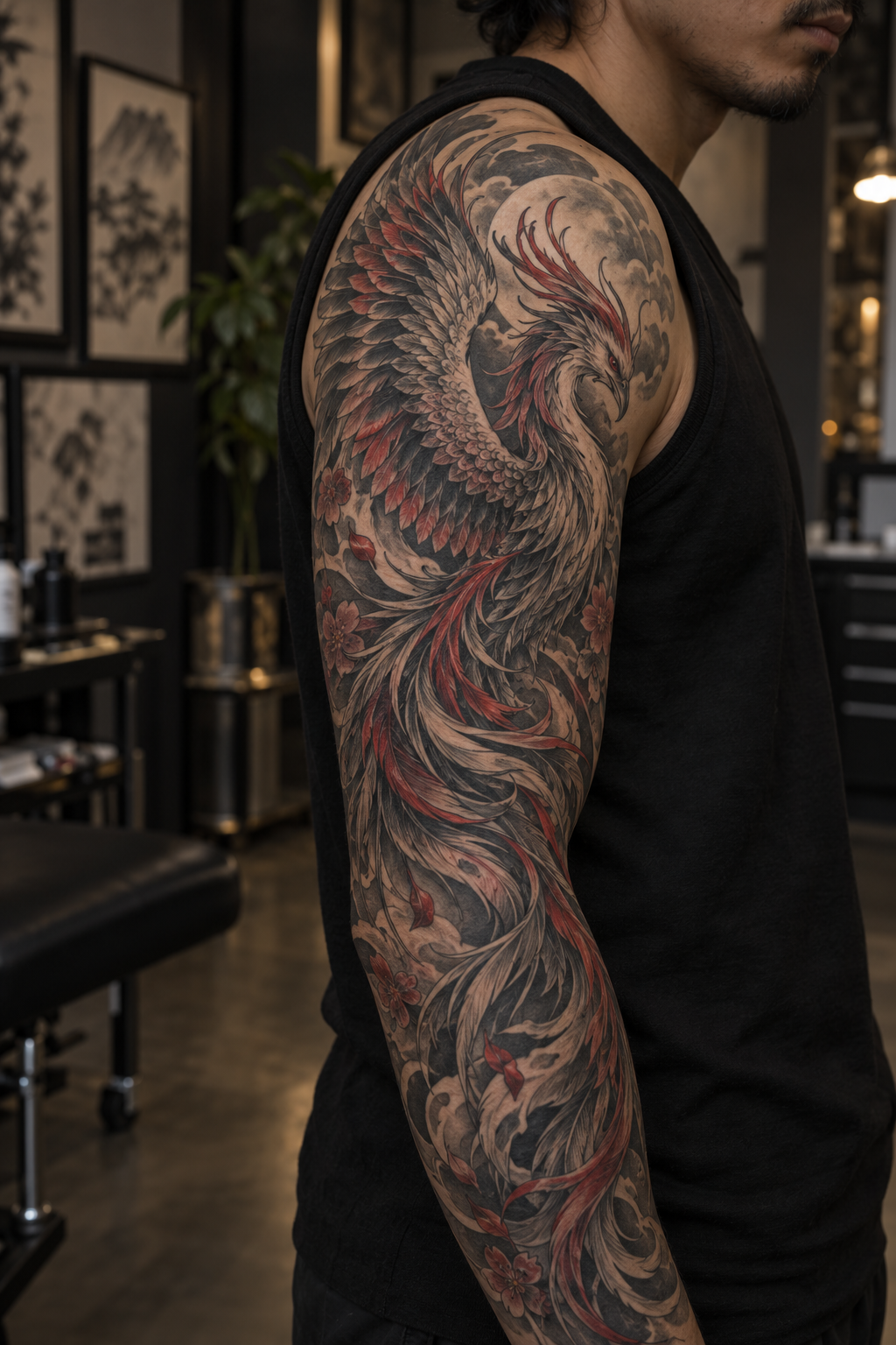 japanese phoenix sleeve phoenix tattoo idea