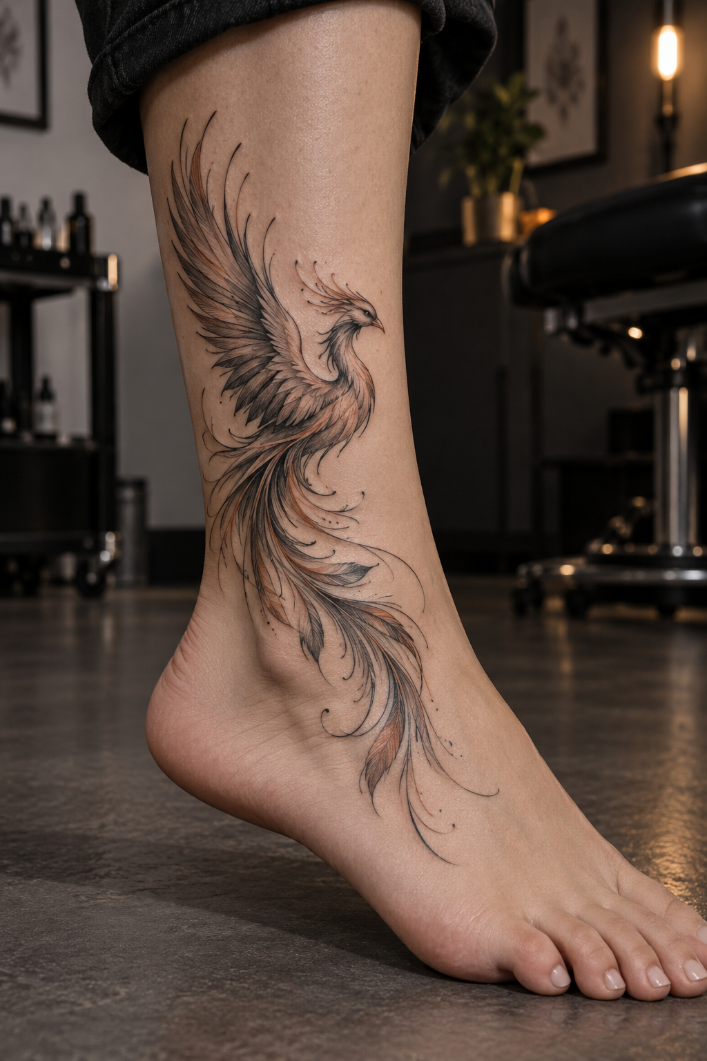 elegant phoenix ankle phoenix tattoo idea