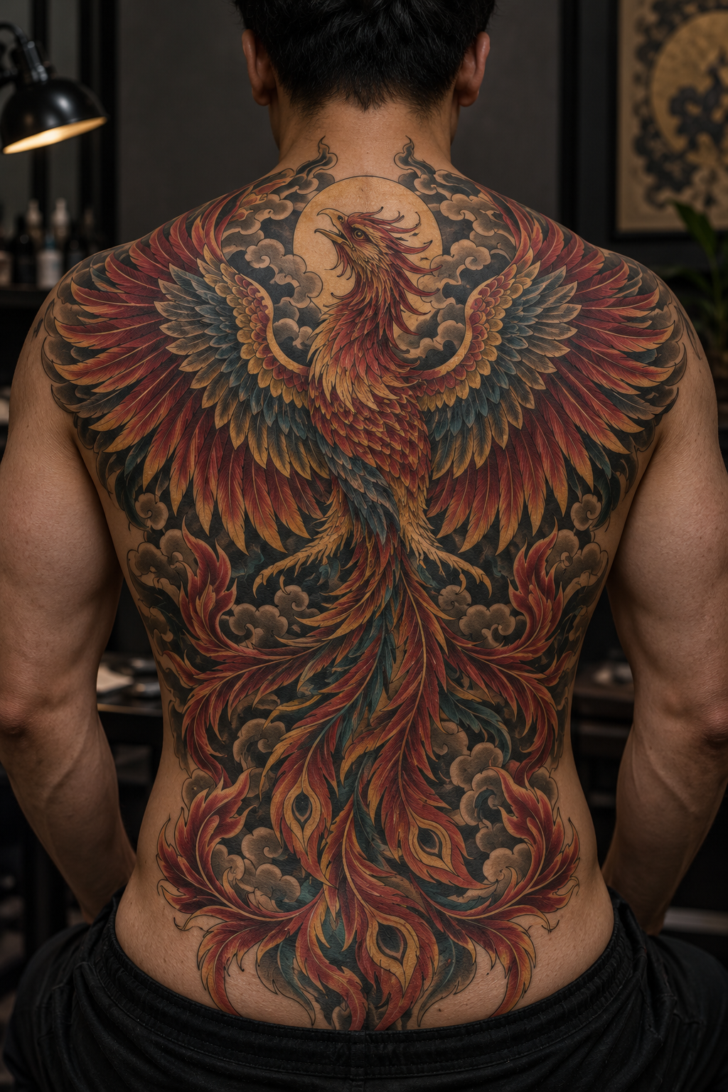 full-back traditional phoenix phoenix tattoo idea