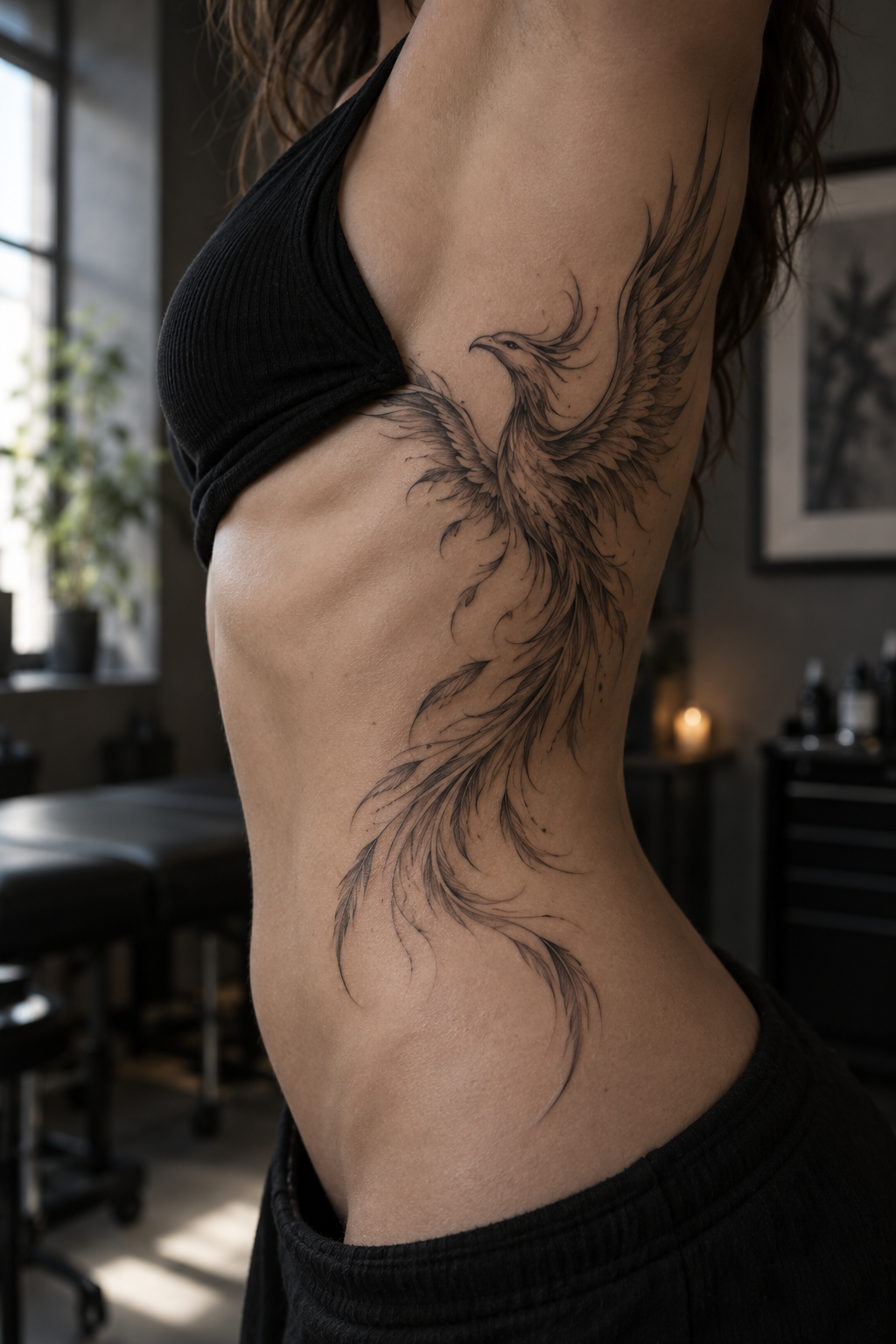 subtle phoenix rib phoenix tattoo idea
