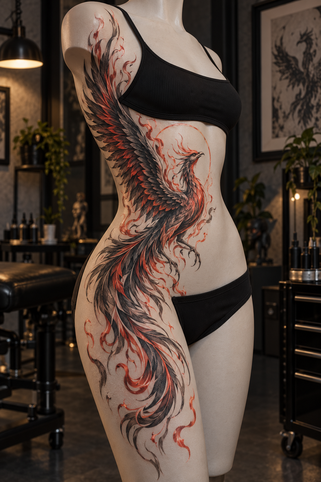 fiery phoenix hip phoenix tattoo idea