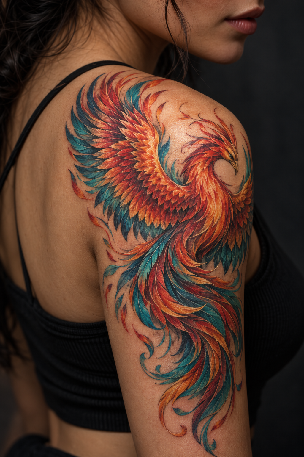 vibrant phoenix shoulder phoenix tattoo idea