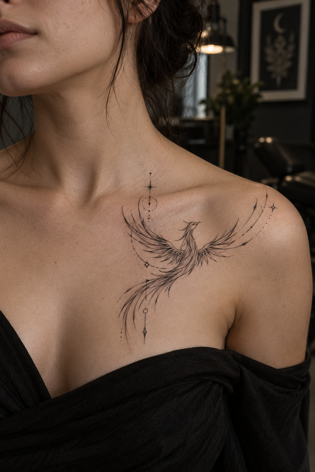 minimalist collarbone phoenix phoenix tattoo idea