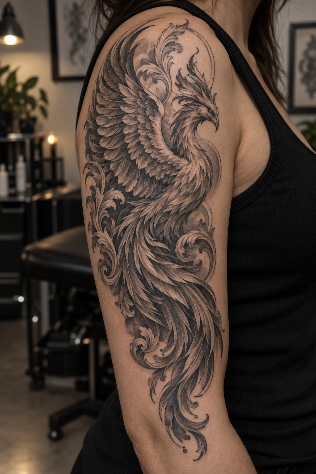 baroque phoenix arm phoenix tattoo idea