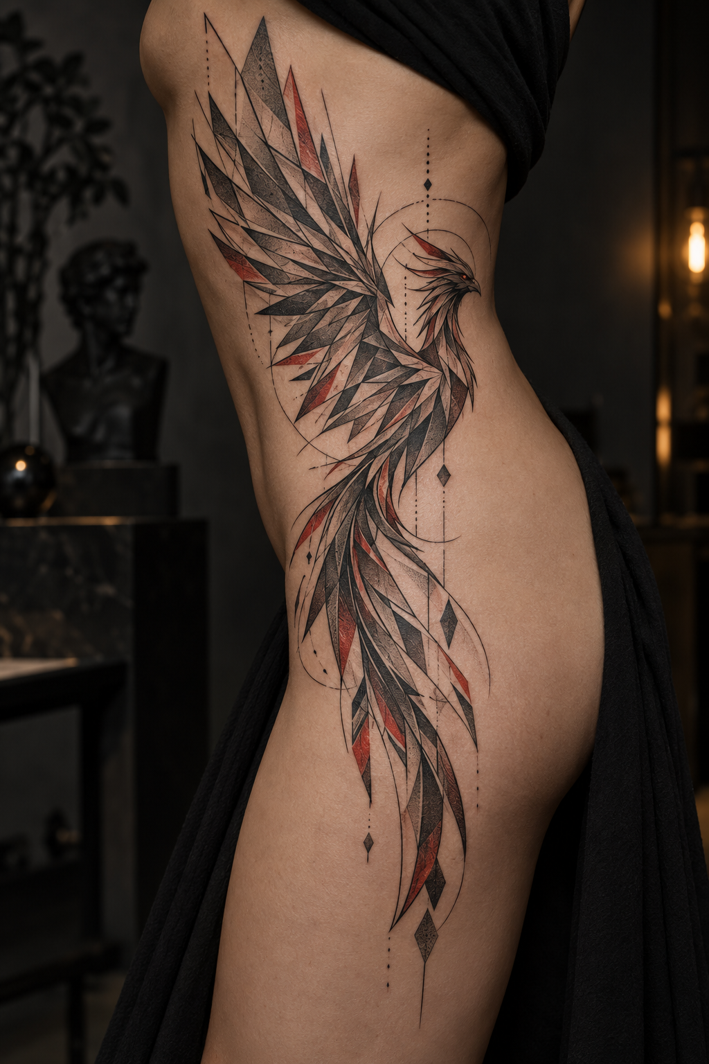 geometric phoenix side phoenix tattoo idea