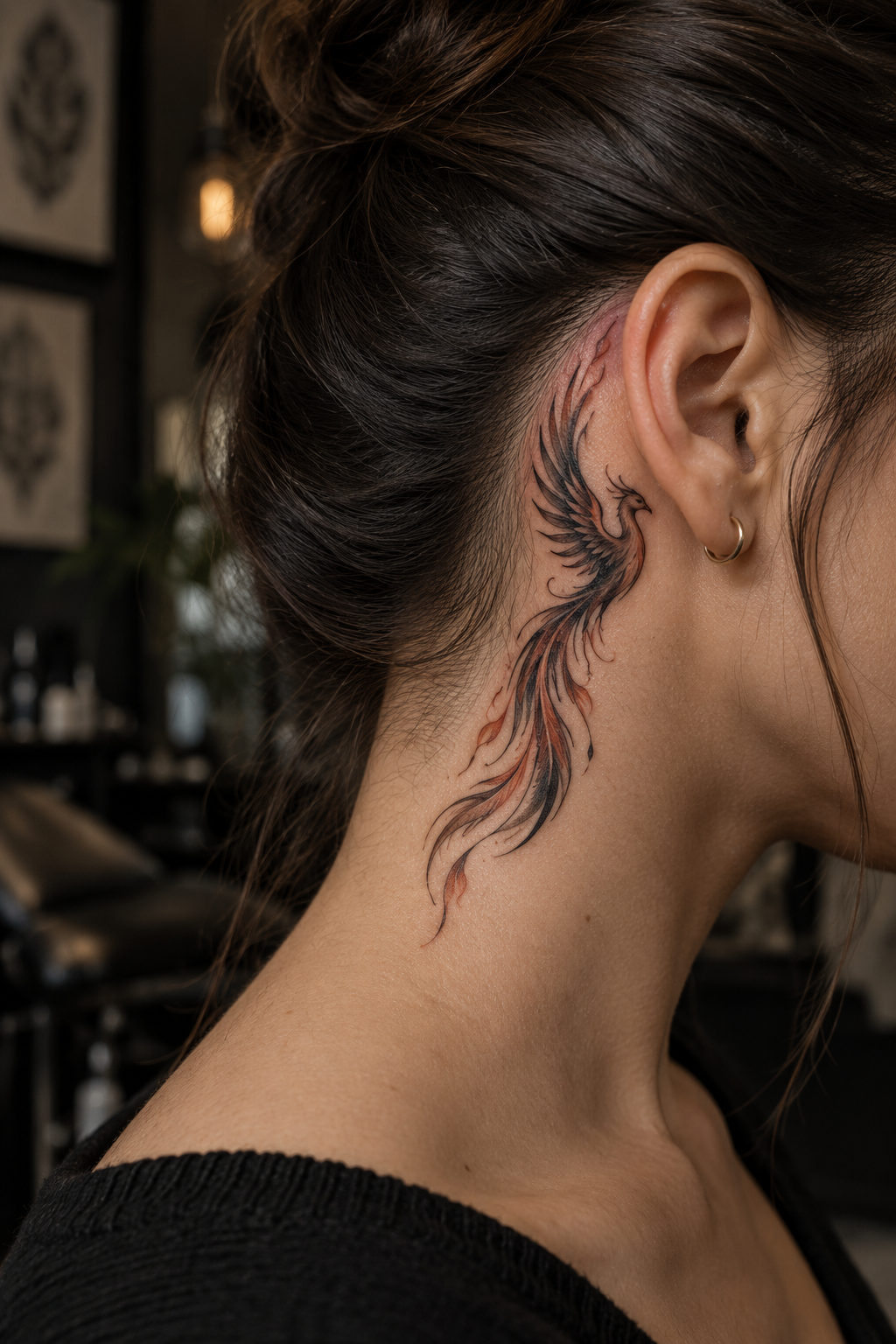 small phoenix behind ear phoenix tattoo idea