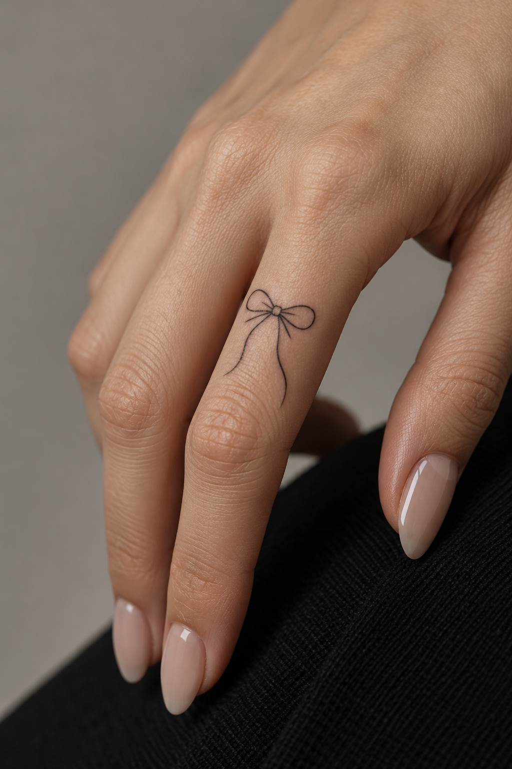minimalist bow tattoos at the finger