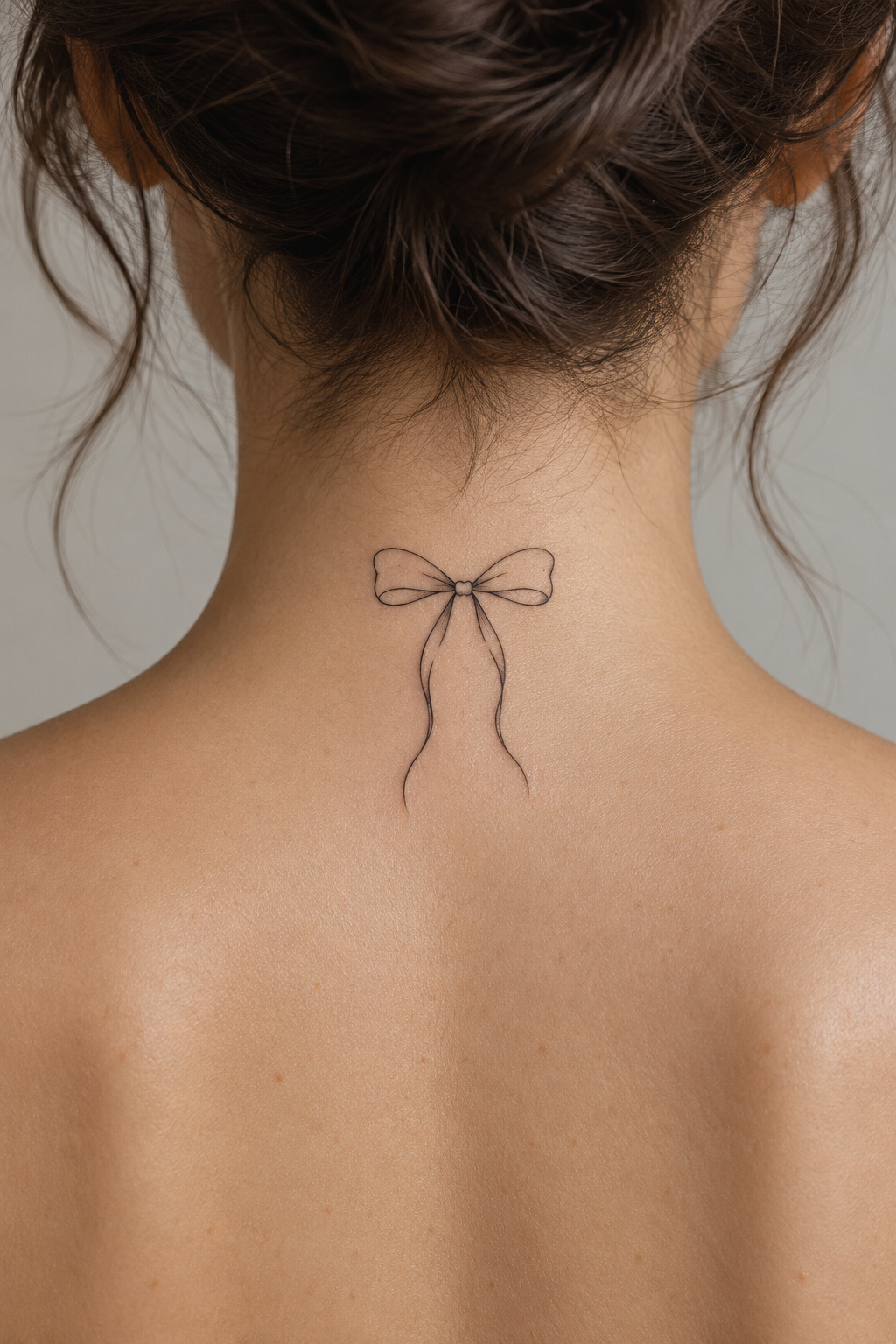 minimalist bow tattoos at the nape