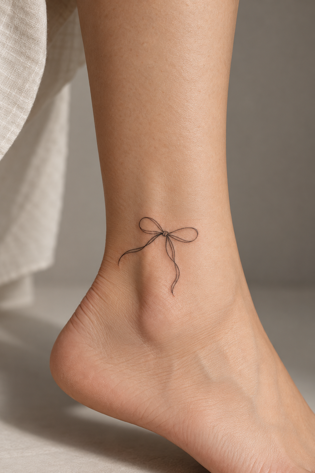 minimalist bow tattoos at the ankle