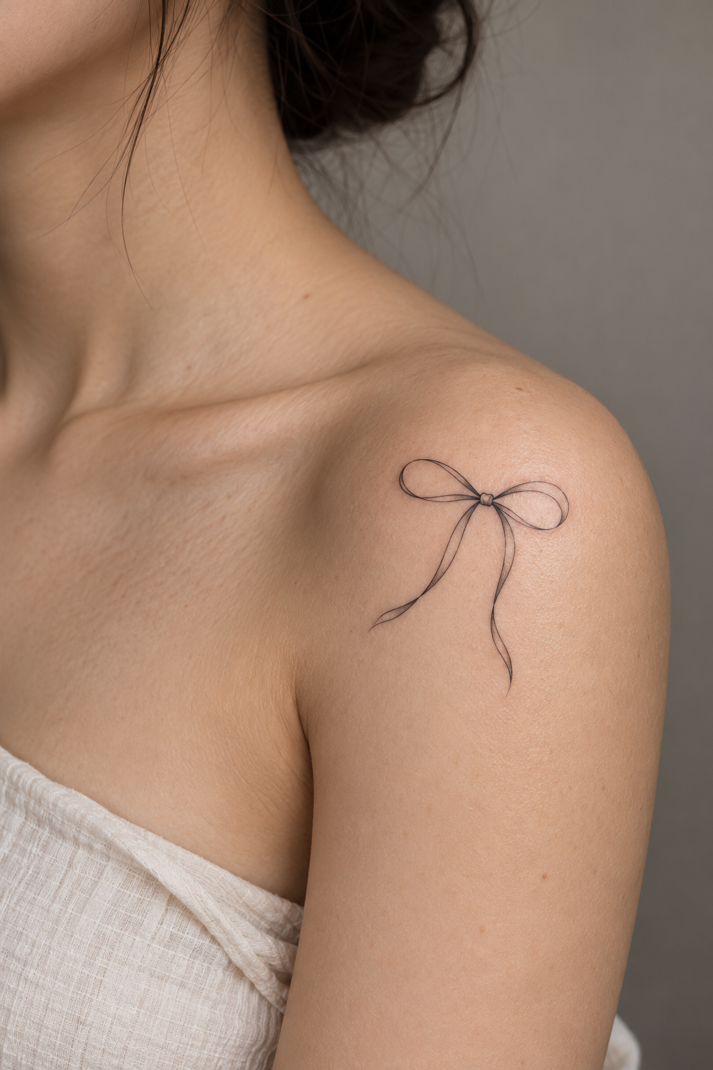 minimalist bow tattoos at the shoulder