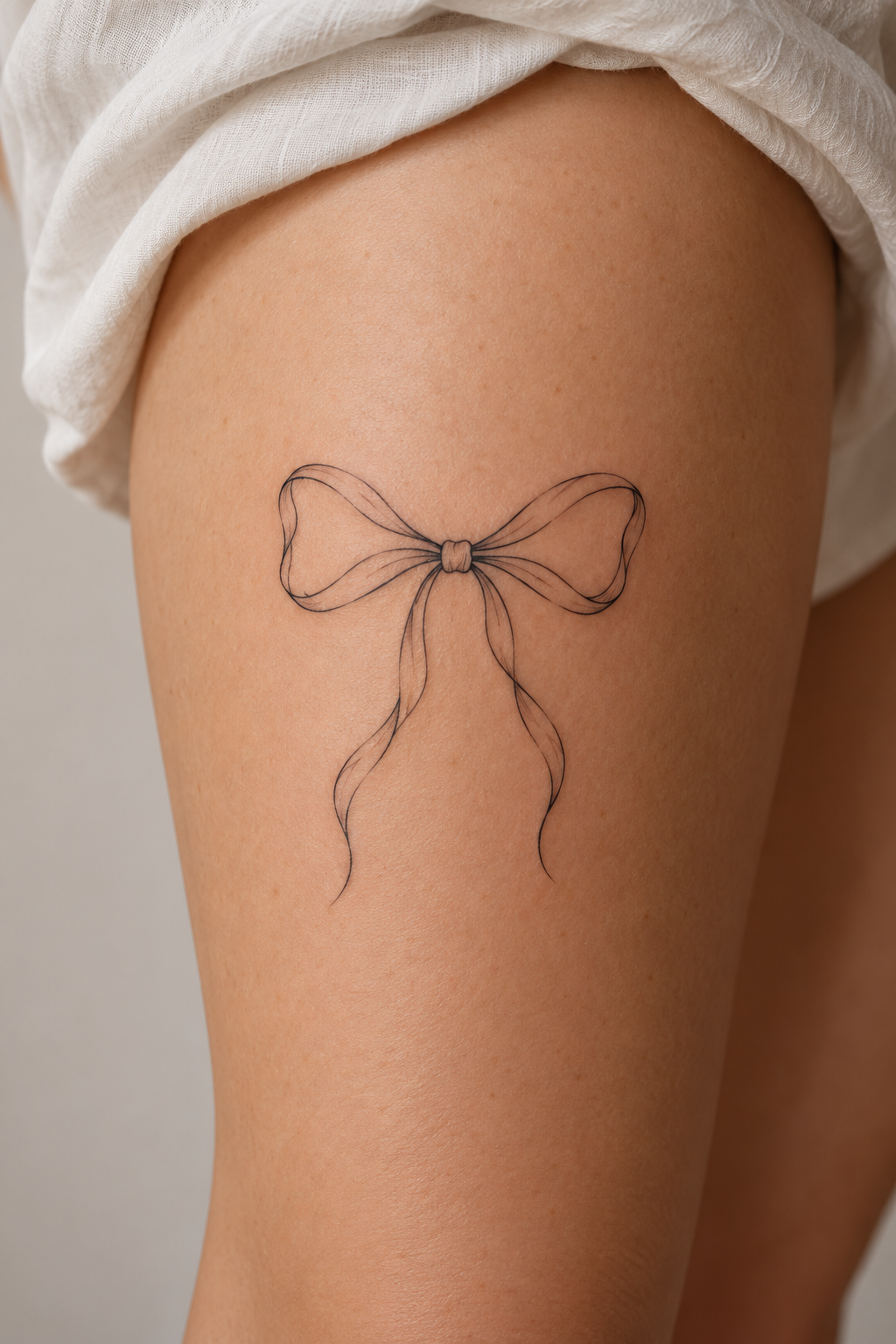 minimalist bow tattoos at the thigh