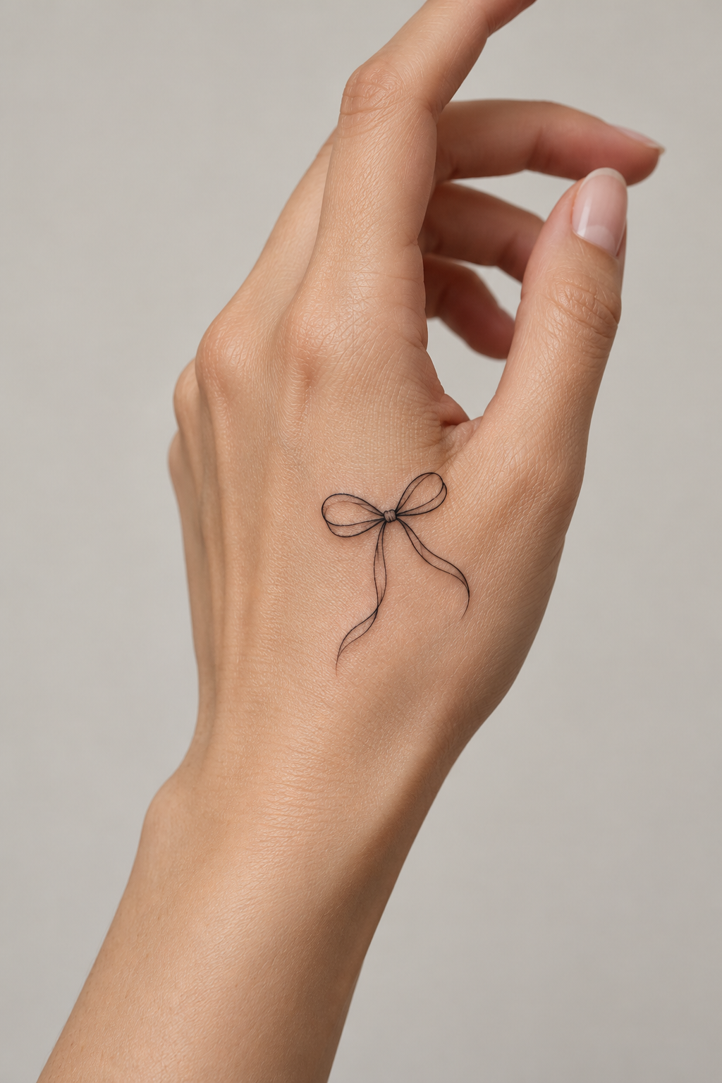 minimalist bow tattoos at the hand