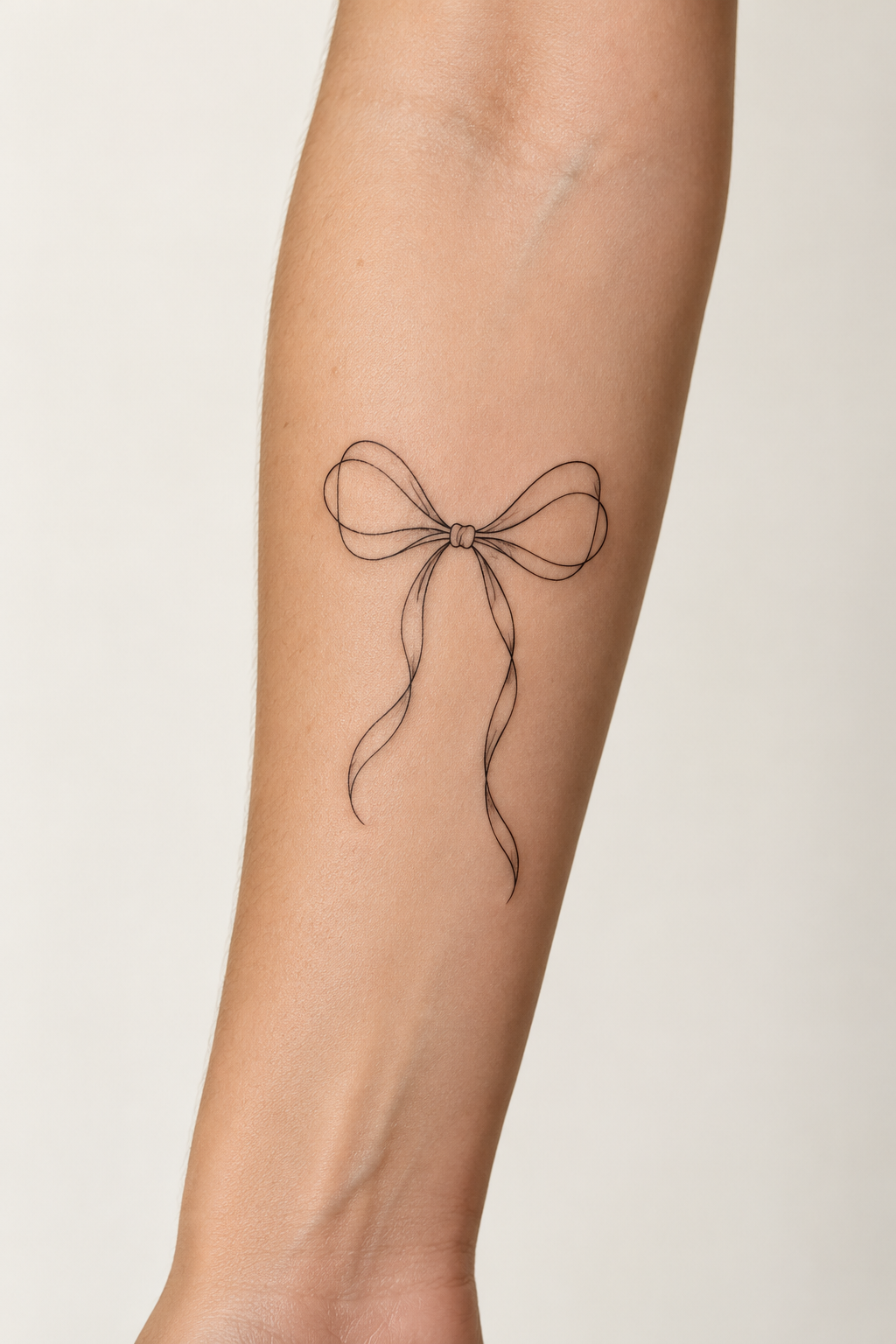 minimalist bow tattoos at the forearm
