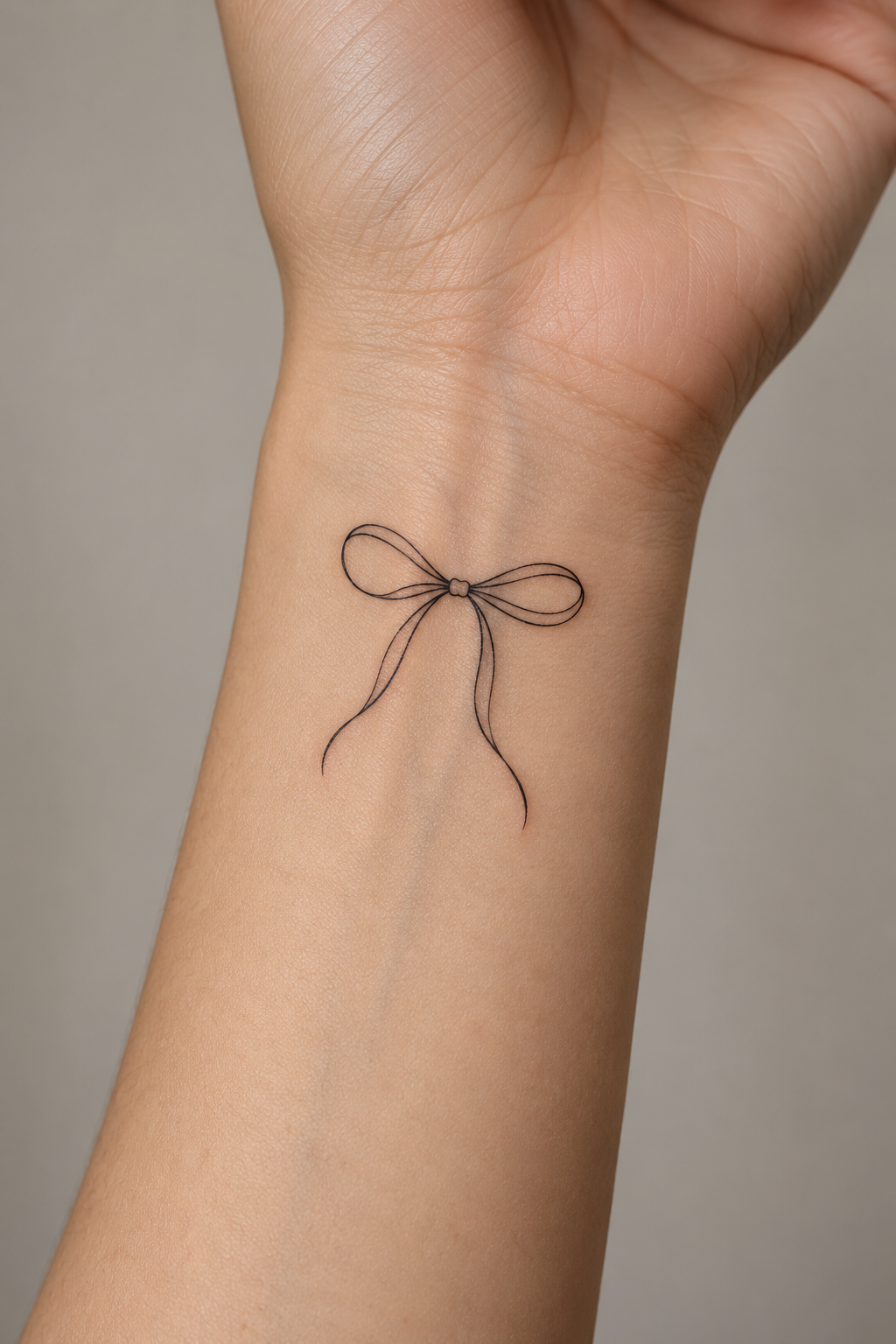 minimalist bow tattoos at the wrist