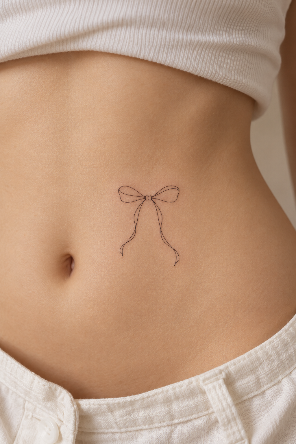 minimalist bow tattoos at the waist