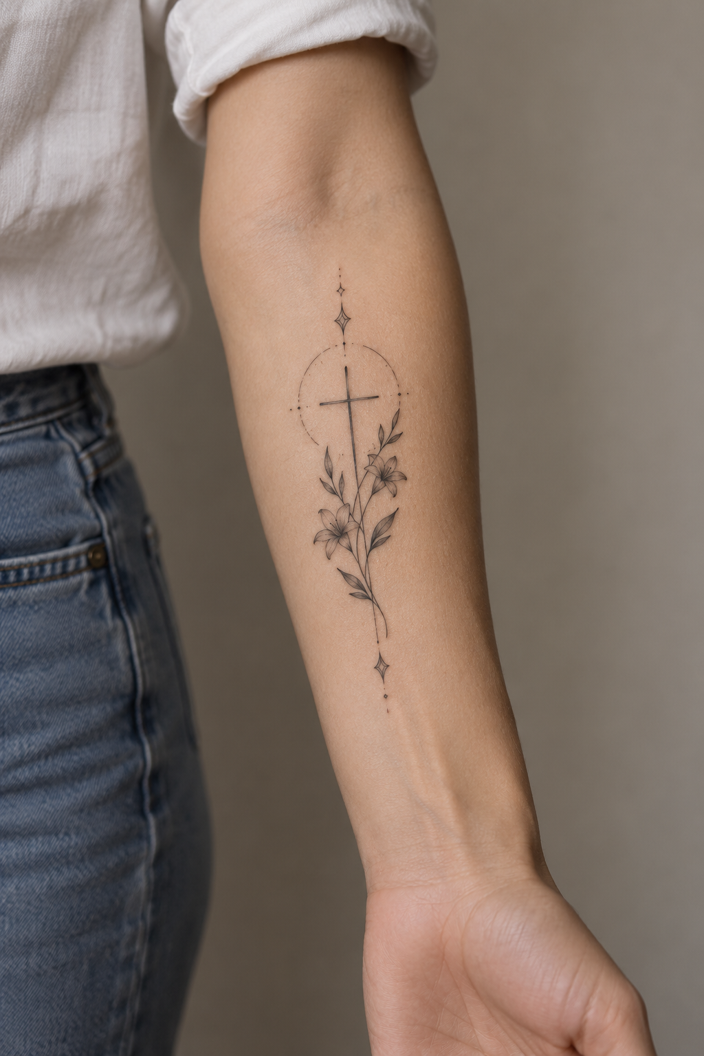 Fine line Christian tattoos for men concept 12