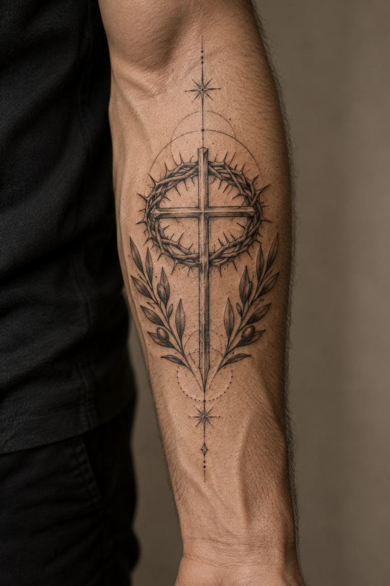21 Refined Fine-Line Christian Tattoo Ideas for Men Featuring Scripture and Faith Symbols