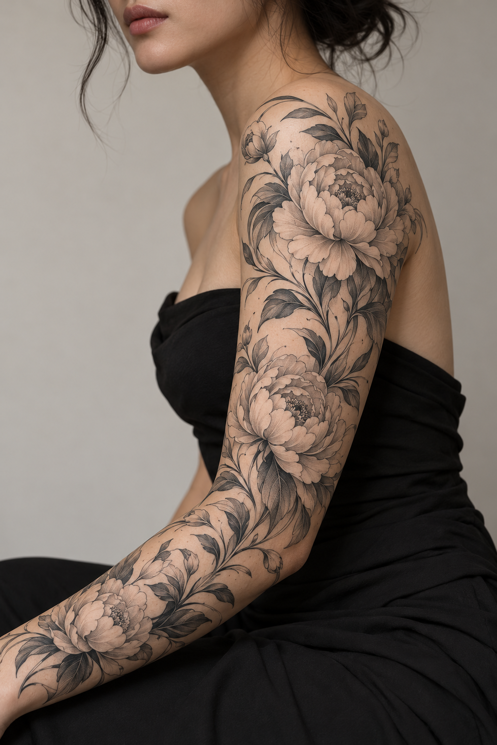 Peony Flow single-line tattoos for women idea